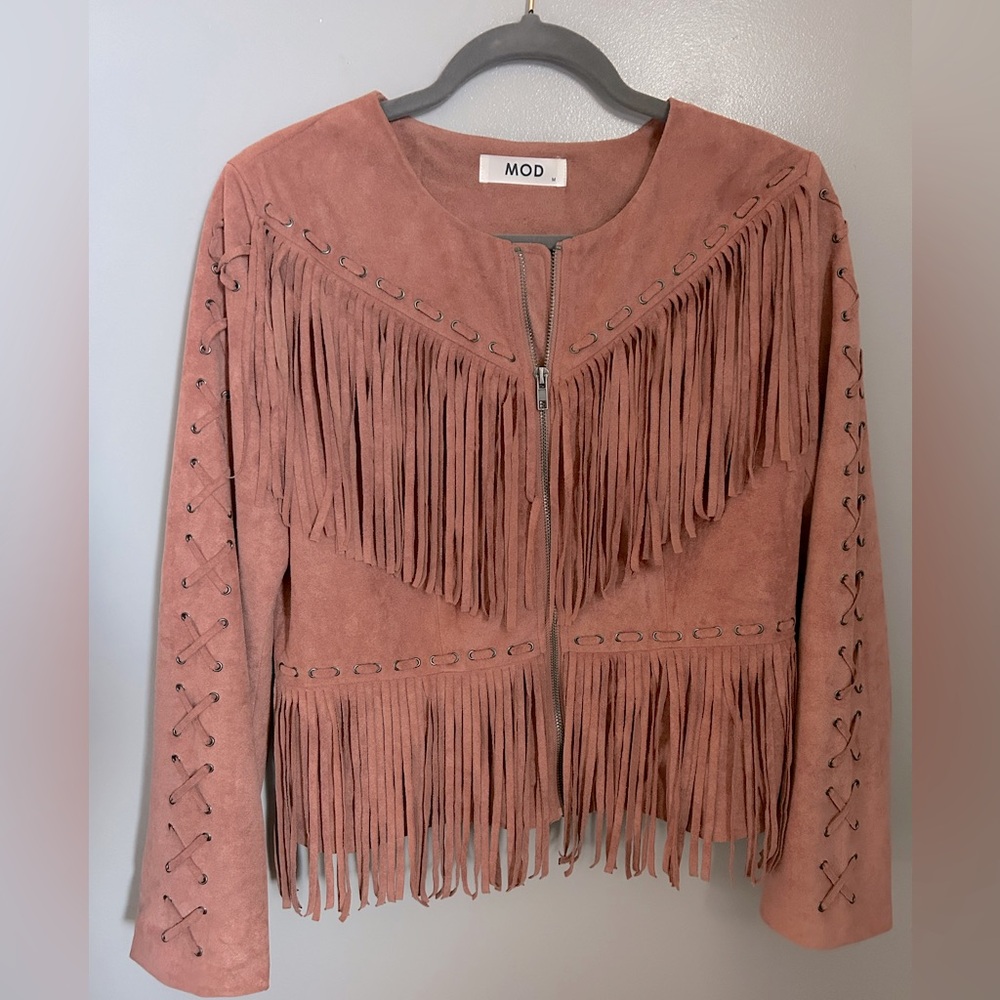 Dusty Pink Fringe Jacket Size Medium, Botique